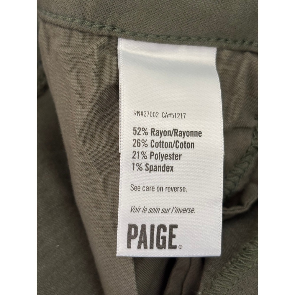 Paige Jolie Coated Ivy Green Cargo Jeans Womens 23 Utility Grunge Slim Straight - Picture 3 of 8